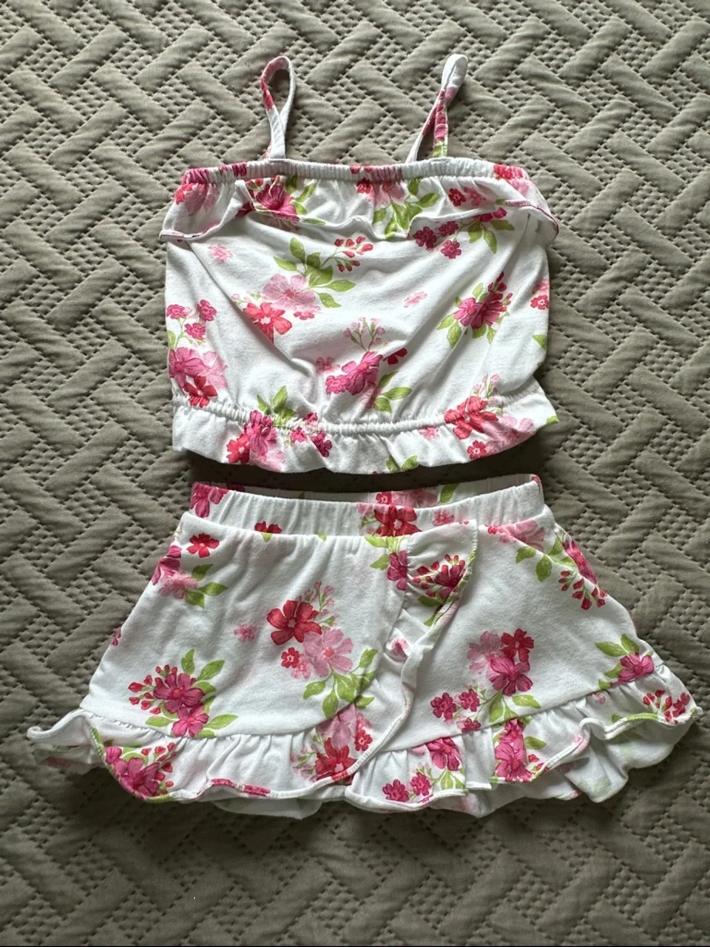 The Children's Place White Floral Two-Piece Tank & Skort Set - Pink & Green - Picture 2 of 6